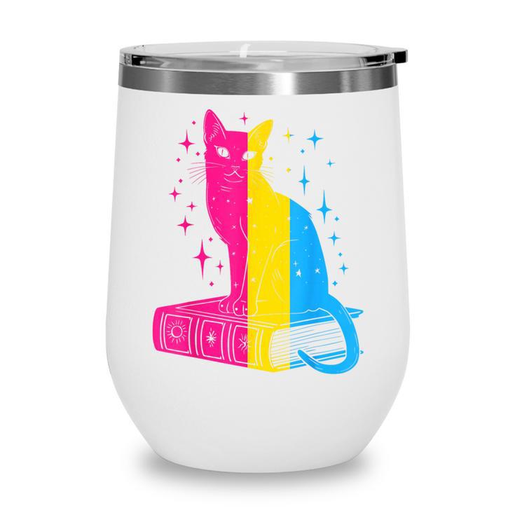 Pansexual Pride Celestial Cat Sitting Book LGBTQ Pan Colors Men Women Wine Tumbler