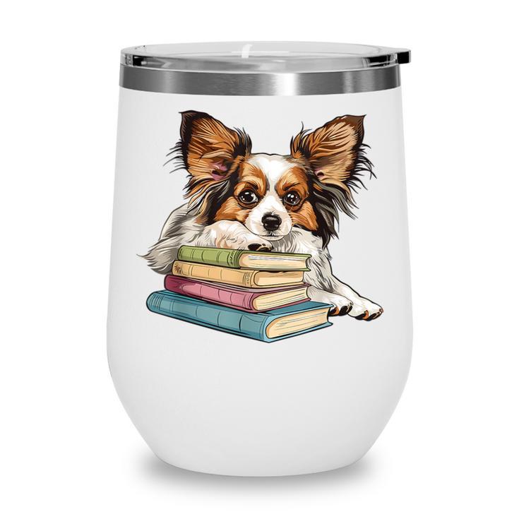 Papillon Books Reading Dog Breed Graphic For Men Women Kids Wine Tumbler