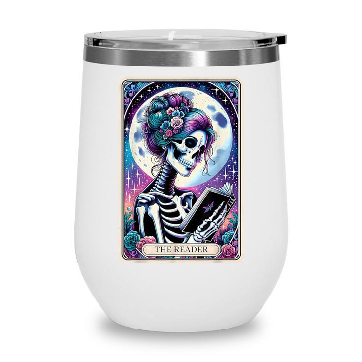 The Reader Tarot Card Reading Skeleton Skull Book Lover Wine Tumbler