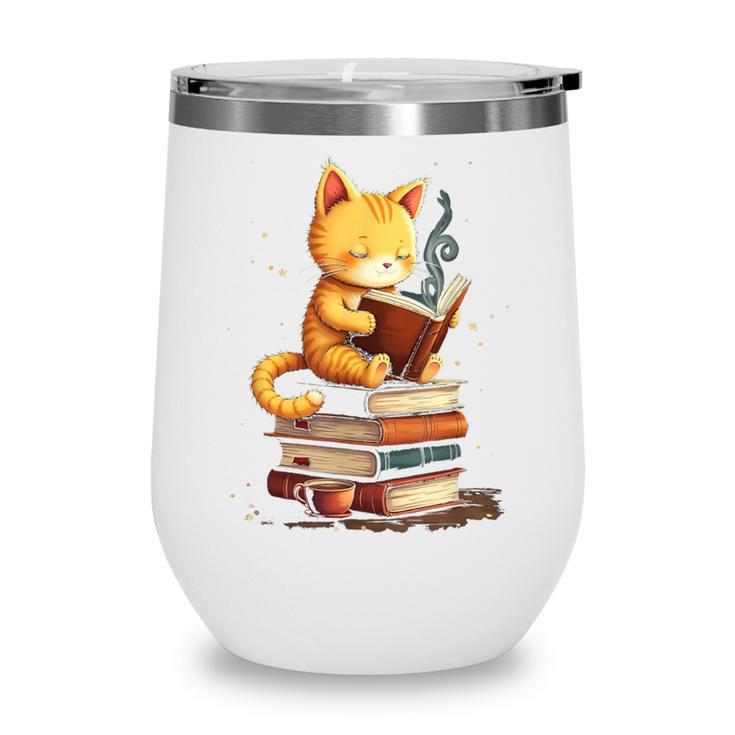 Reading Cat Books Cute Wine Tumbler