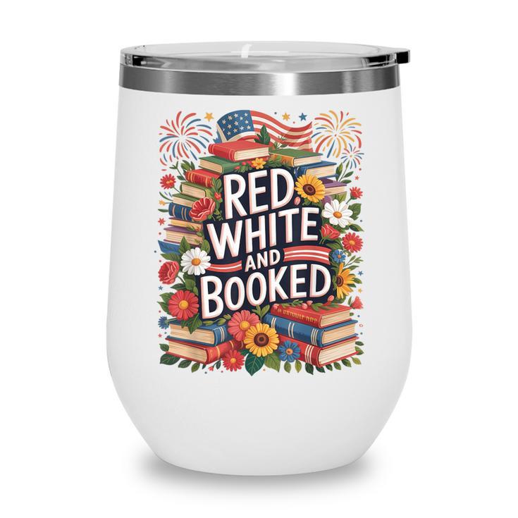 Retro Floral Red & Booked Library Reading 4th Of July Wine Tumbler