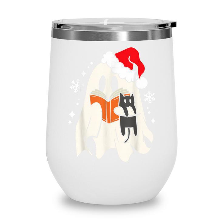 Retro Ghost Reading Book With Cat Bookish Club Christmas Men Women Kids Wine Tumbler