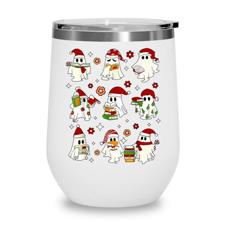 Santa Ghost Reading Books Christmas Library Teacher Wine Tumbler