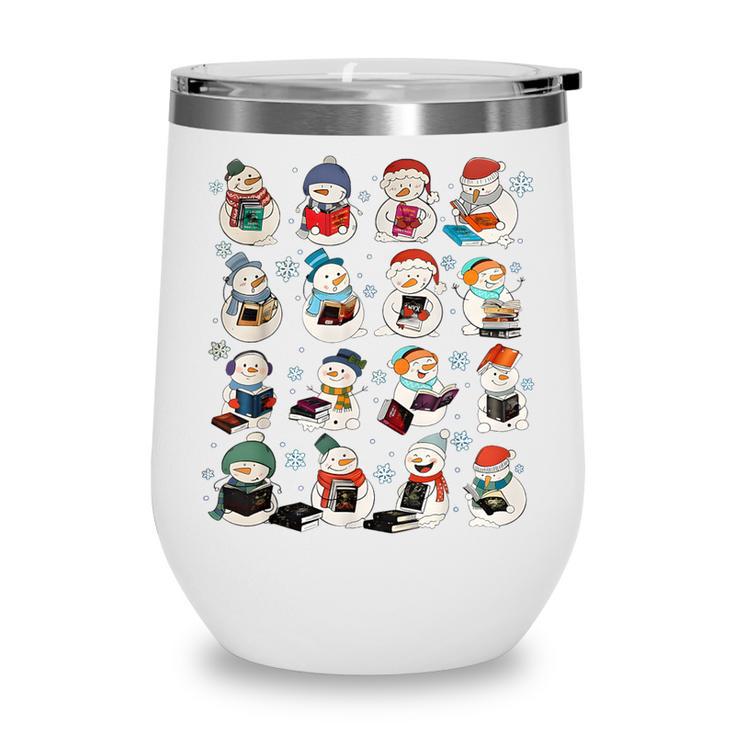 Snowman Reading Book Christmas Cozy Book Lover Bookish Wine Tumbler