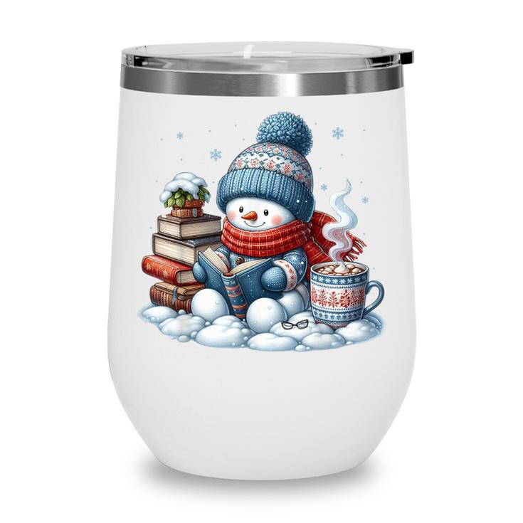 Snowman Reading Books Lovers Librarian Bookworm Christmas Wine Tumbler