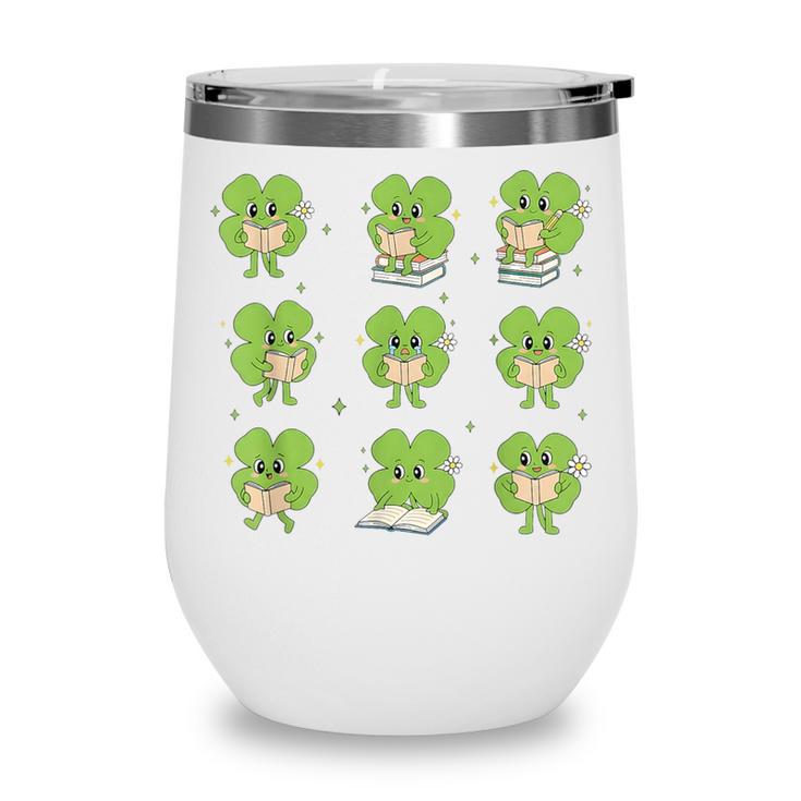 Teacher Reading Shamrock St Patrick’s Day Book Lover Kids Wine Tumbler
