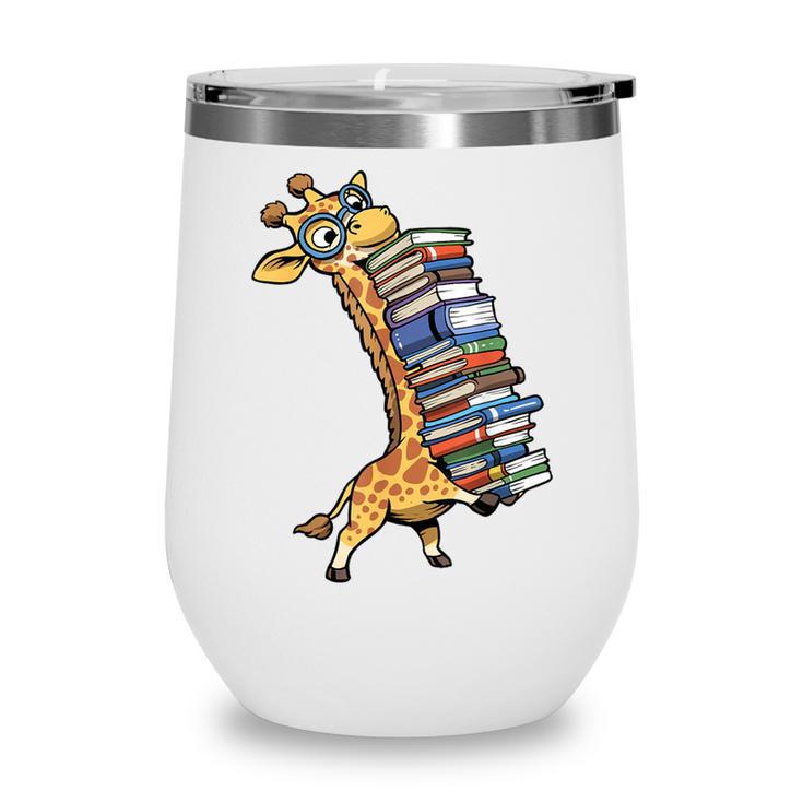 Teacher Shirt Giraffe Holding Books Bookworm Librarian Wine Tumbler