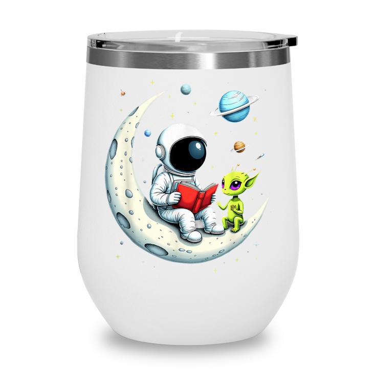UFO Alien Astronaut Reading Book In Space Wine Tumbler