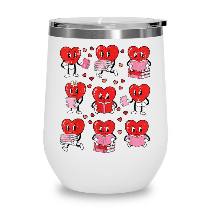 Valentines Day Librarian Heart Reading Book Women Men Kids Wine Tumbler