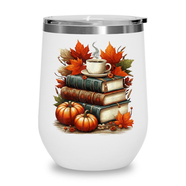 Vintage Autumn Books Coffee Pumpkin Fall Reading Wine Tumbler