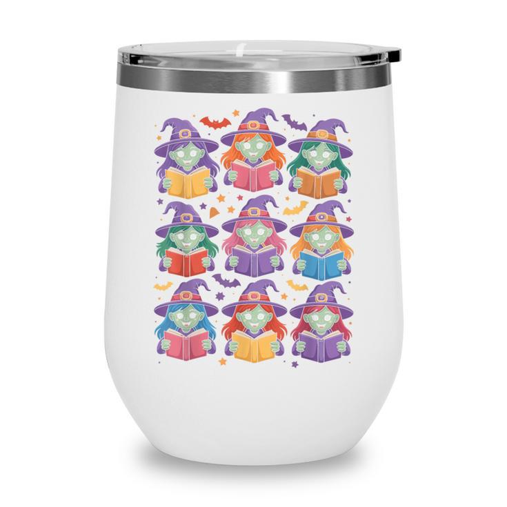 Witches Reading Books Halloween Cute Teens Kids Wine Tumbler