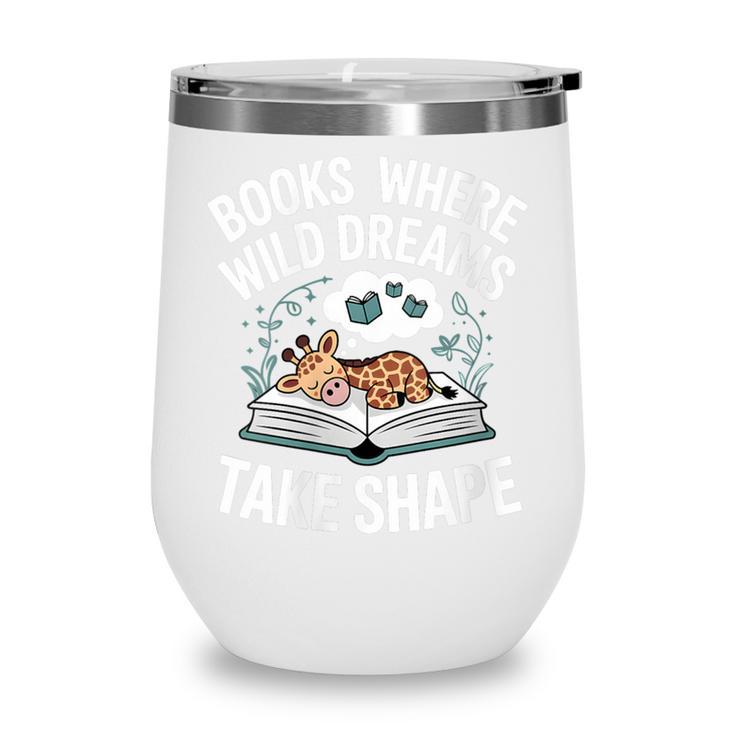 Women's Wild Dreams Reading Giraffe Book Reader Zoo Animals Kids Wine Tumbler