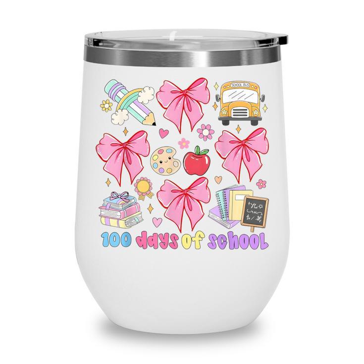 100 Days Of School Coquette Bow School Bus Pencil Books Wine Tumbler