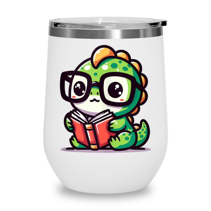Adorable Book Lover Iguana With Reading Glasses Cute Wine Tumbler
