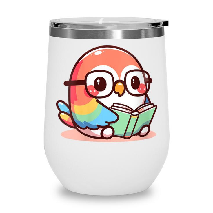 Adorable Book Lover Parrot With Reading Glasses Cute Wine Tumbler