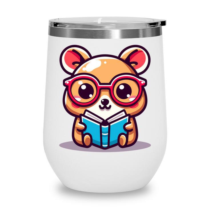 Adorable Book Lover Quokka With Reading Glasses Cute Wine Tumbler