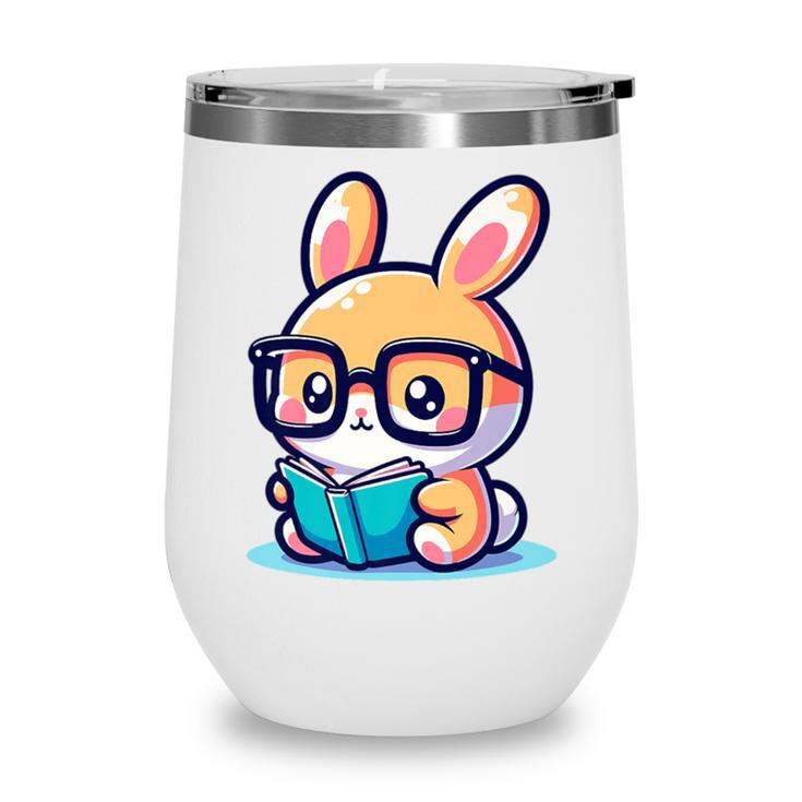 Adorable Book Lover Rabbit With Reading Glasses Cute Premium Wine Tumbler