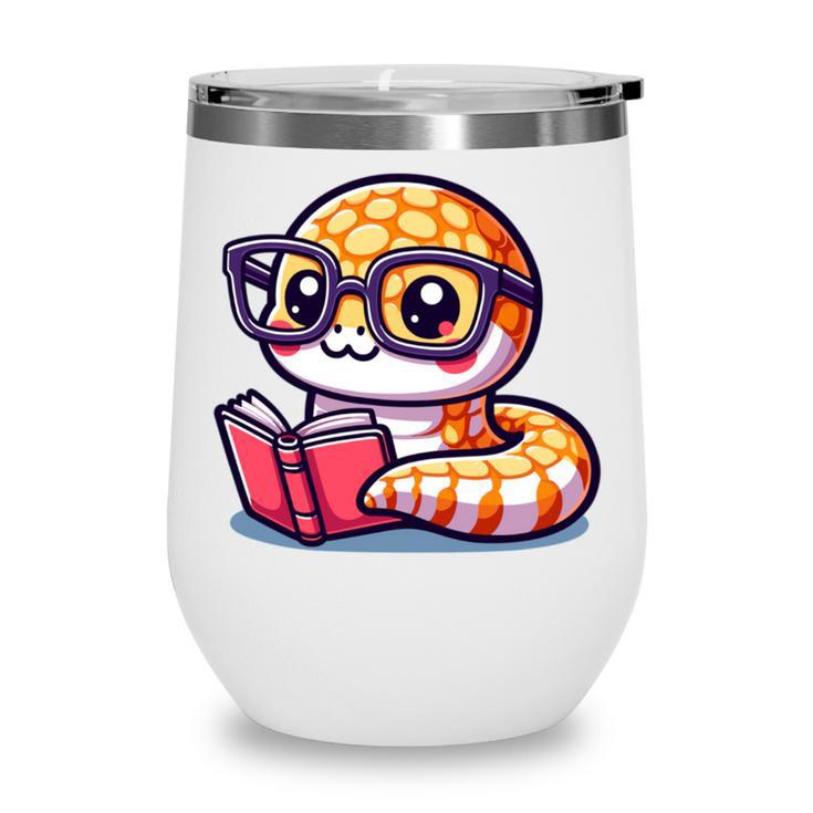 Adorable Book Lover Rattlesnake With Reading Glasses Cute Wine Tumbler