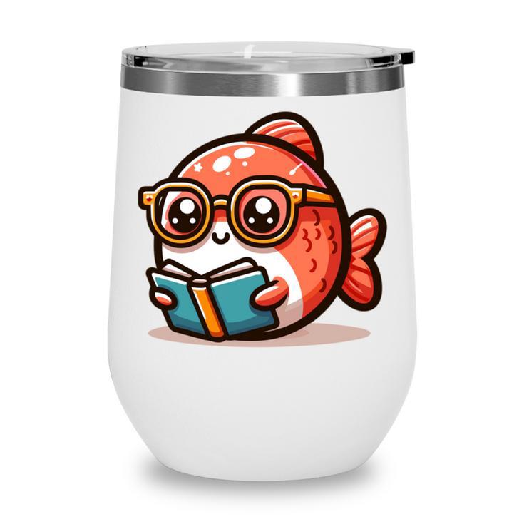 Adorable Book Lover Salmon With Reading Glasses Cute Wine Tumbler