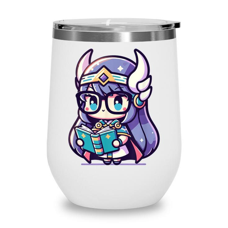 Adorable Book Lover Valkyrie With Reading Glasses Cute Wine Tumbler