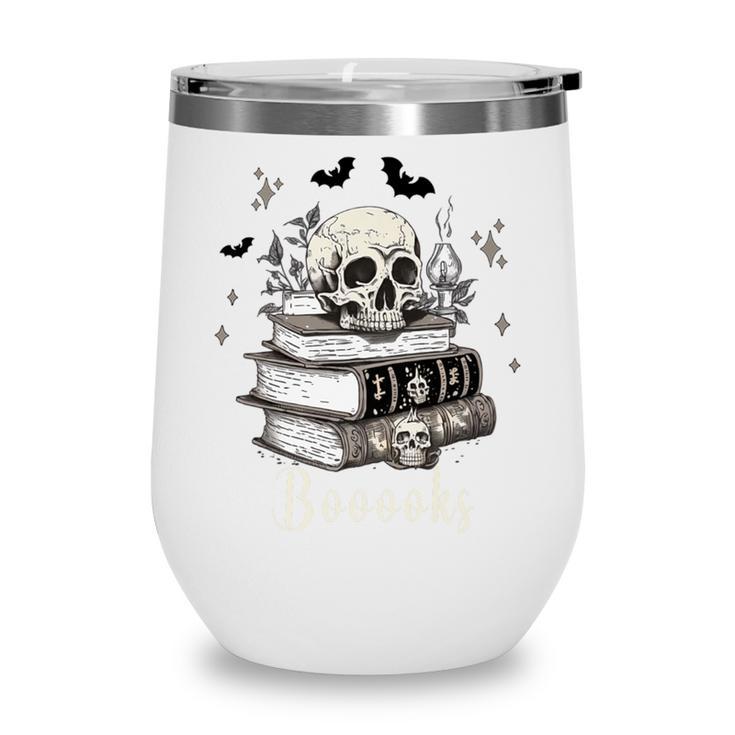Boo Skeleton Skull Books Halloween Women School Teacher Kid Premium Wine Tumbler