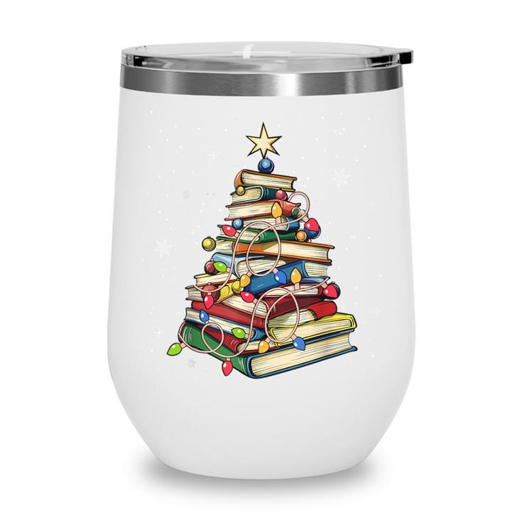 Book Christmas Tree Teacher Book Lover Crew Neck Modern Classic Christmas Small Short Sleeve -Adults -Kids Wine Tumbler