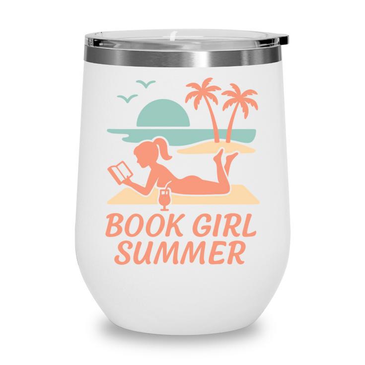Book Girl Summer Book Reading Retro Sunset Wine Tumbler