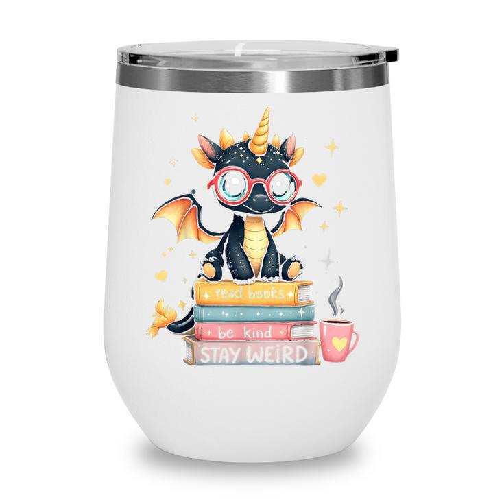 Book Lover Chibi Dragon With Big Red Glasses Bookworm Wine Tumbler