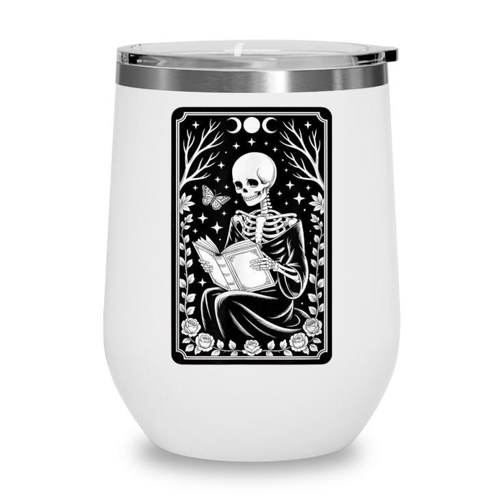 Book Lover The Reader Tarot Card Skeleton Reading Wine Tumbler