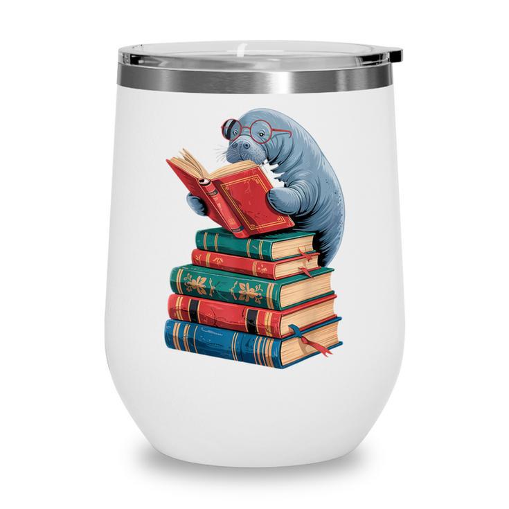 Book Reading Book Reader Manatees Sea Animal Sea Cow Manatee Wine Tumbler