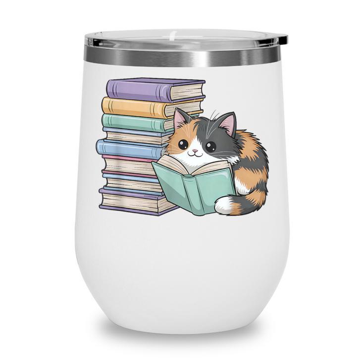 Cat On Books Pets Cats Reading Book Nerd Read Reader Bookcat Wine Tumbler