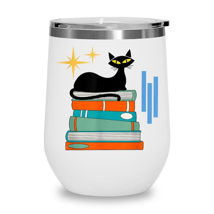 Cat And Books Retro Midcentury Mid Century Aesthetic Wine Tumbler