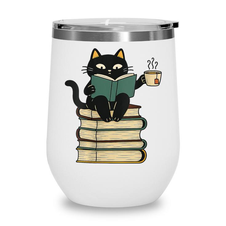 Cat Reading Book Wine Tumbler