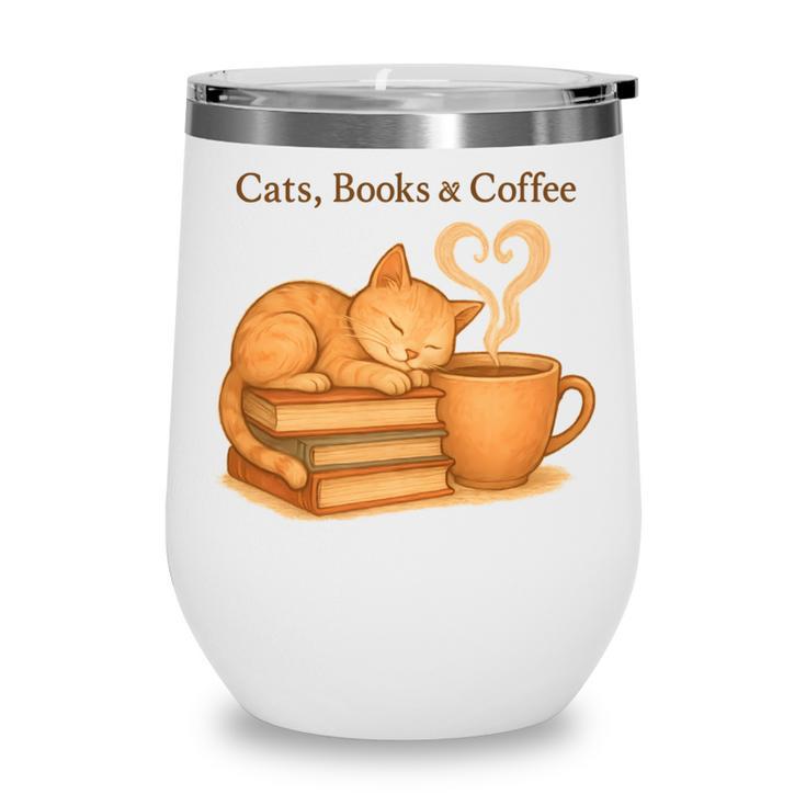 Cats Books And Coffee Heart Cozy Cat Lover Bookworm Readers Wine Tumbler