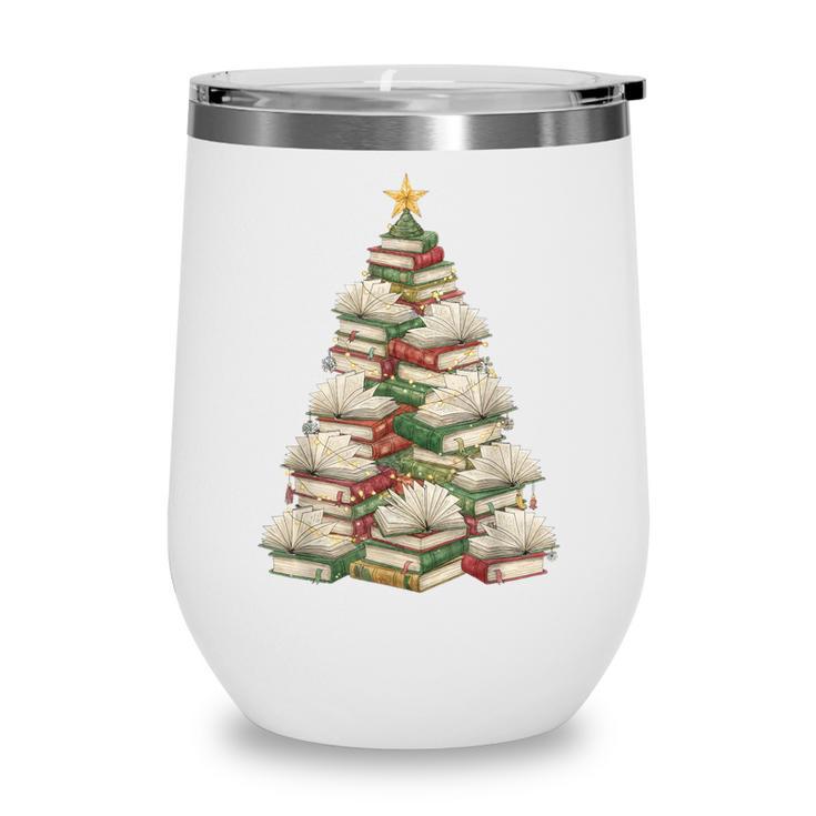 Christmas Book Tree Teacher Book Lover Xmas Librarian Wine Tumbler Christmas Book Tree Teacher Book Lover Xmas Librarian Wine Tumbler