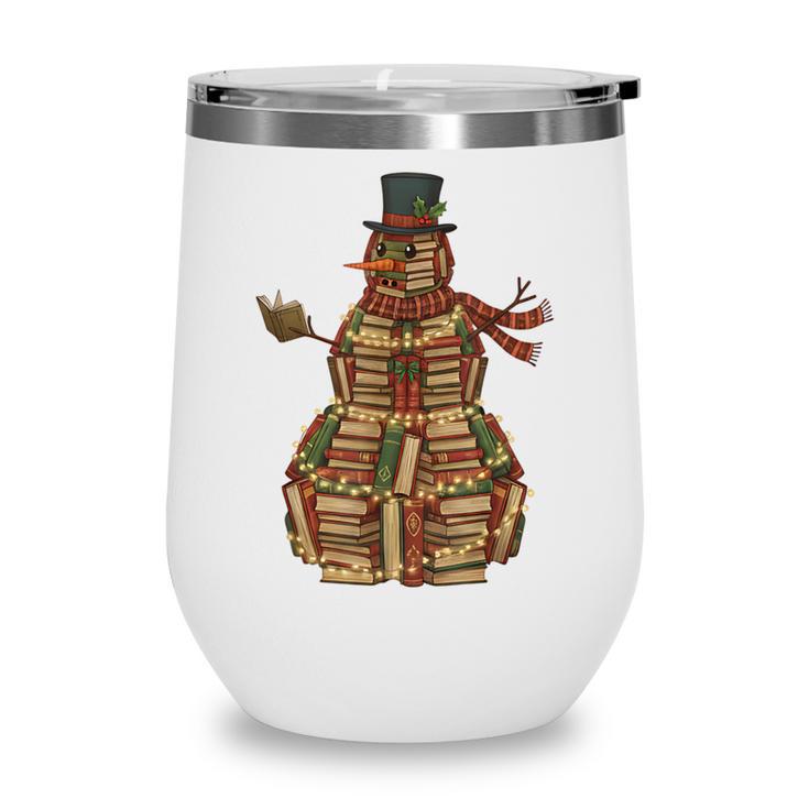 Christmas Snowman Made Of Books Holiday Reading Xmas Wine Tumbler