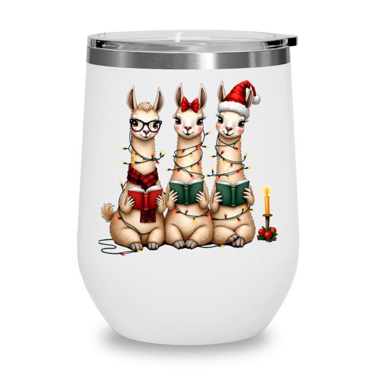 Christmas Three Llamas Reading Reading Books Llama Lover Wine Tumbler