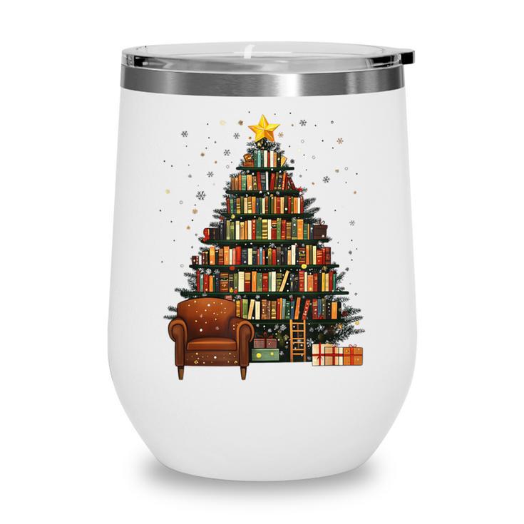 Christmas Tree Bookshelf Book Lover Library Wine Tumbler