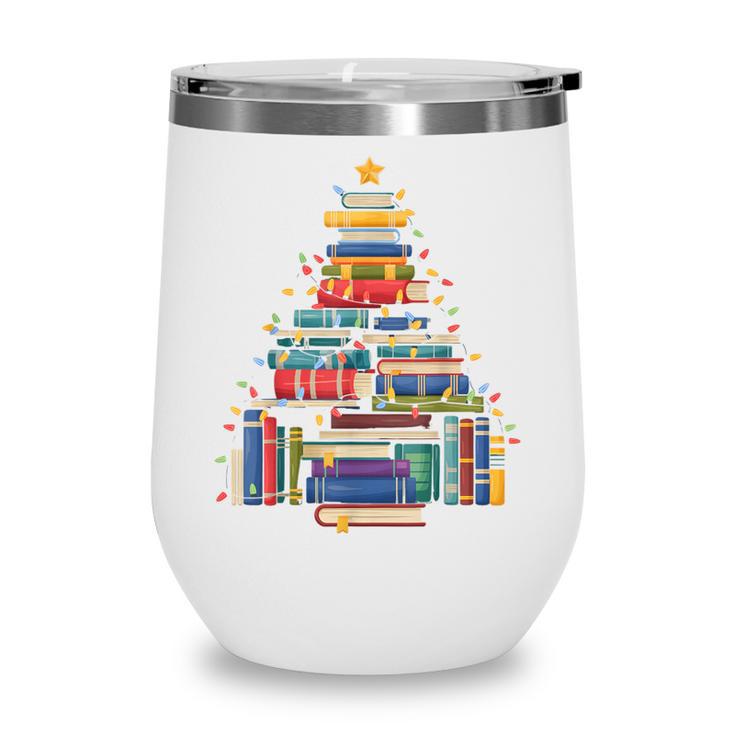 Christmas Tree Made Of Books Librarian Reader Holiday Wine Tumbler