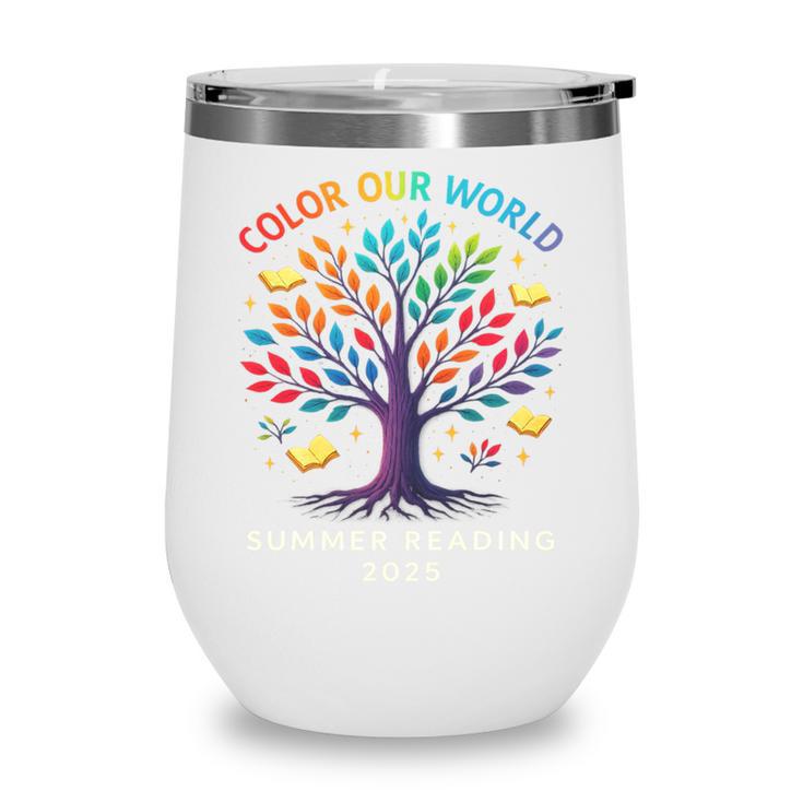 Color Our World Summer Reading Program 2025 Trippy Book Tree Wine Tumbler