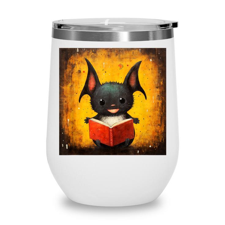 Colorful Sketch Oil Painting Of A Bat Reading Book Wine Tumbler Colorful Sketch Oil Painting Of A Bat Reading Book Wine Tumbler