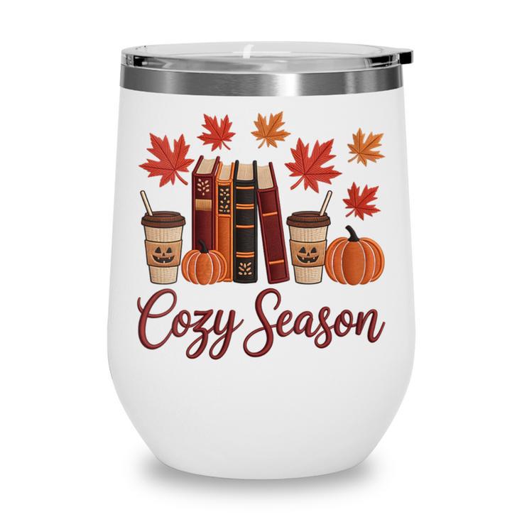 Cozy Season Autumn Leaves Books Pumpkins Fall Halloween Wine Tumbler Cozy Season Autumn Leaves Books Pumpkins Fall Halloween Wine Tumbler