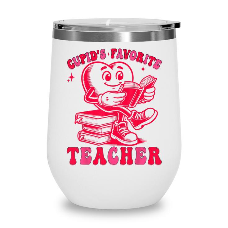Cupid's Favorite Teacher Valentines Day Heart Book Lover Wine Tumbler