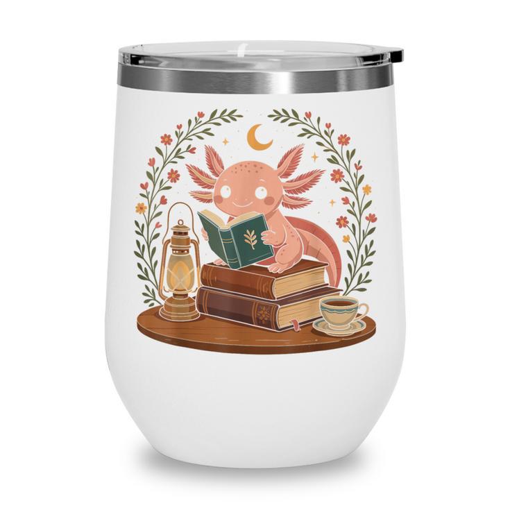 Cute Axolotl Reading Books Cozy Bookworm Wine Tumbler Cute Axolotl Reading Books Cozy Bookworm Wine Tumbler