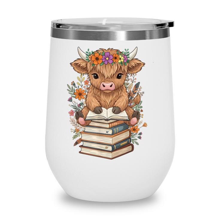 Cute Baby Highland Cow Reading Book Librarian Bookworm Wine Tumbler