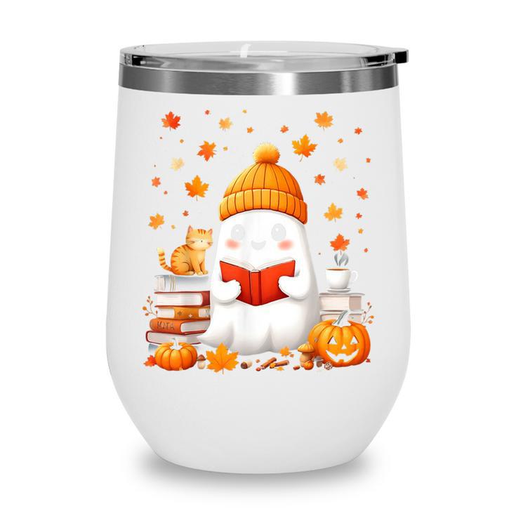 Cute Beanie Ghost Bookworm Cozy Book Reading Halloween Wine Tumbler Cute Beanie Ghost Bookworm Cozy Book Reading Halloween Wine Tumbler