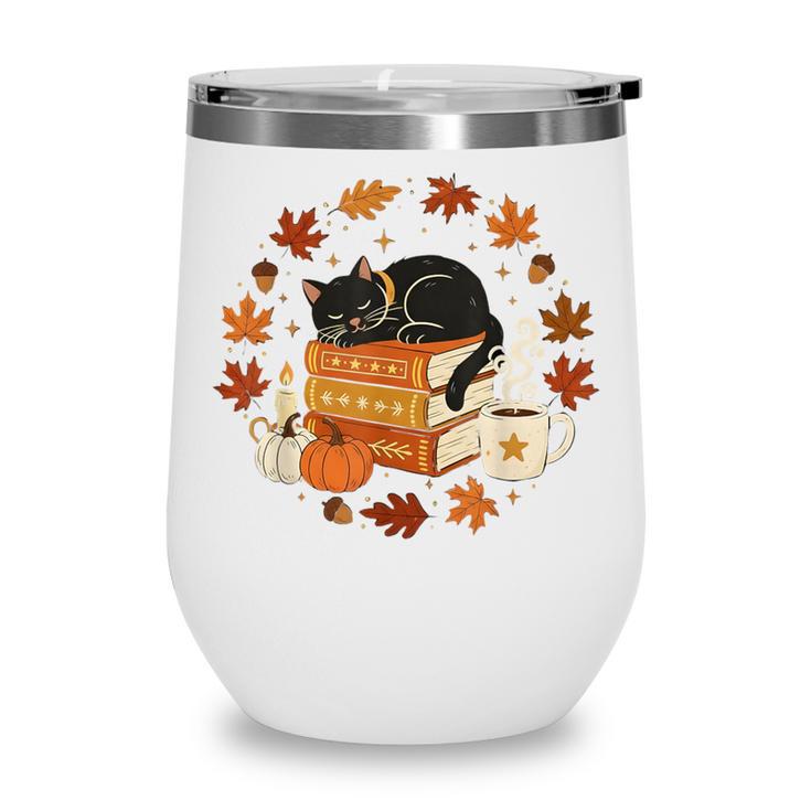 Cute Cat Fall In Love With Reading Book Cat Lover Librarian Wine Tumbler