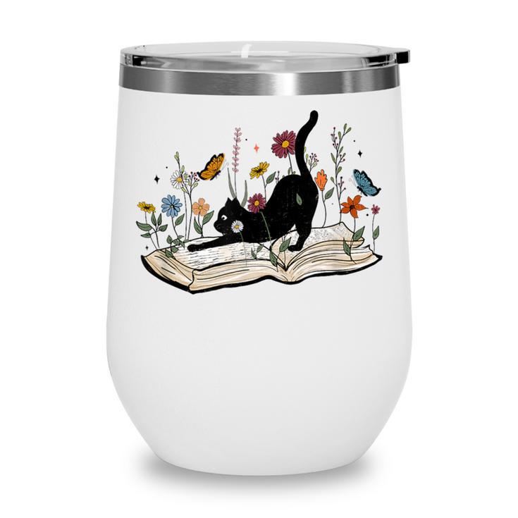 Cute Cat Flower Garden Book Kitty Reading Floral Men Women Girls Kids Wine Tumbler