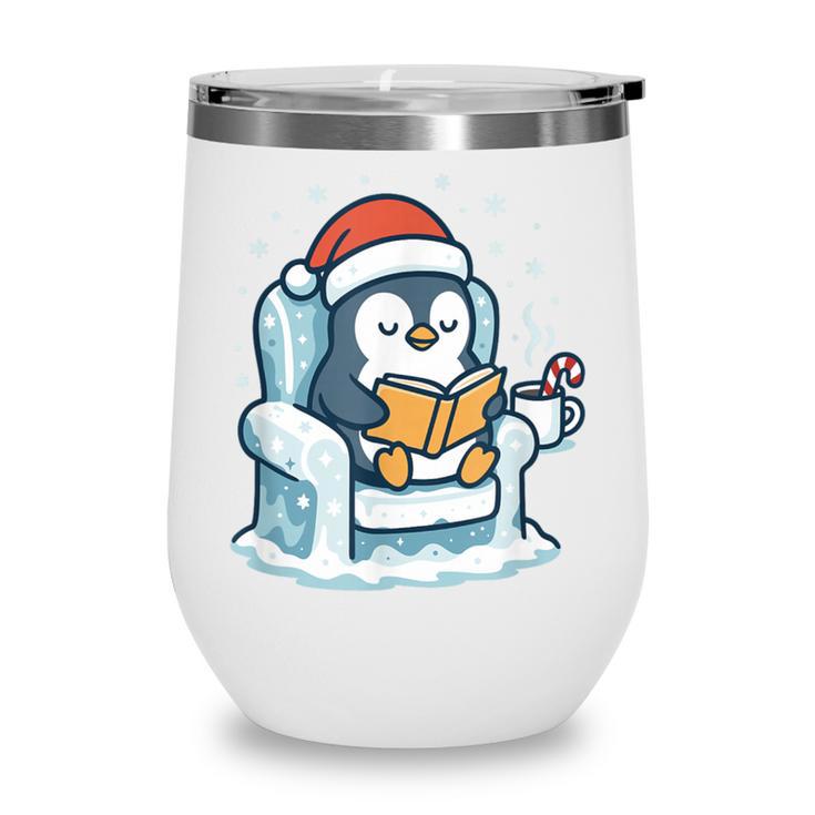Cute Christmas Penguin Reading Book Cozy Winter Holiday Art Wine Tumbler