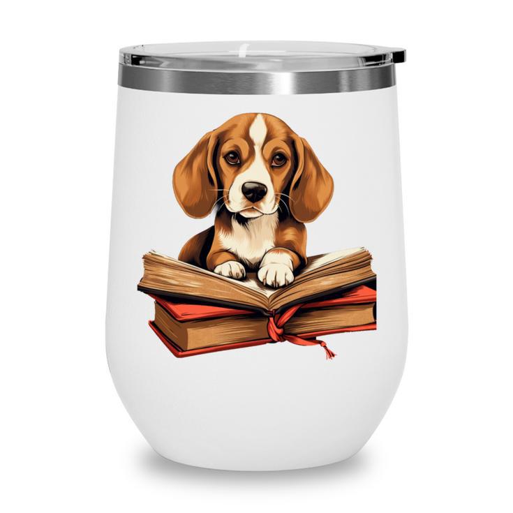 Cute Dog Beagle Reading Book Wine Tumbler